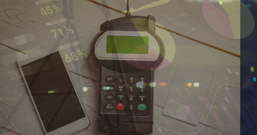 Credit Card Payment Terminal with Smartphone and Data Overlay
