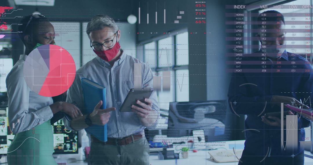 Business Team Analyzing Data with Technology During Pandemic