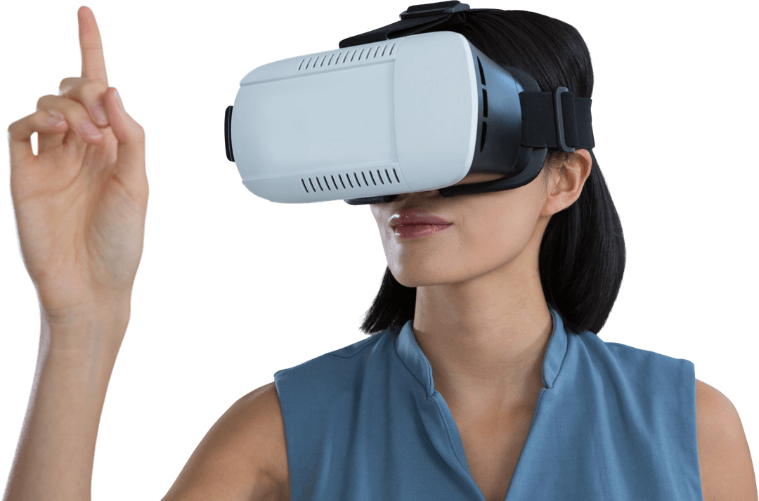 Female Executive Using Transparent Virtual Reality Interface