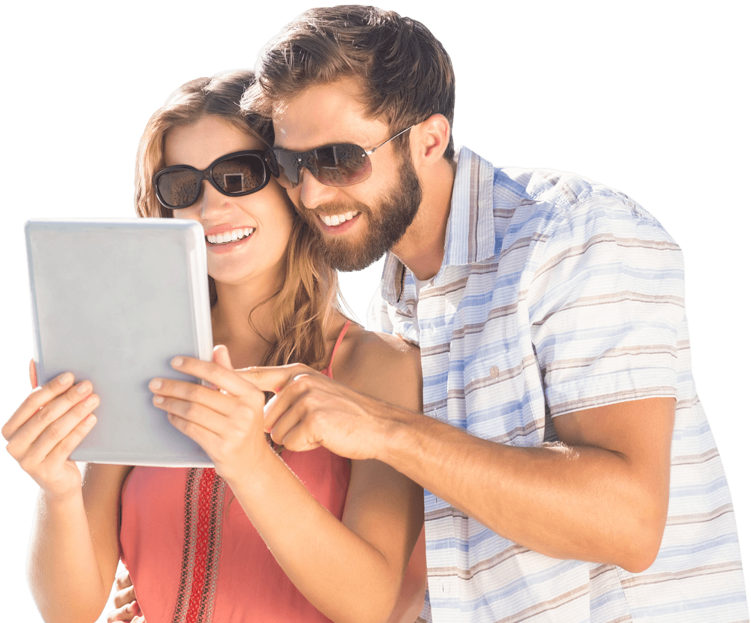 Caucasian Couple Using Tablet Transparent Design