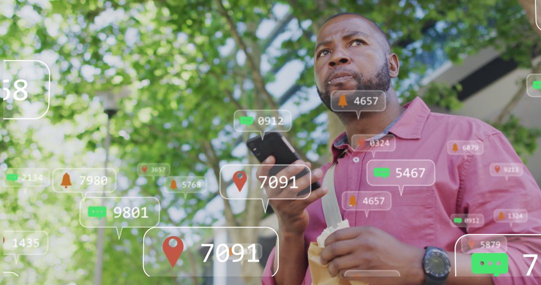 Man Interacting with Digital Data Interface Outdoors