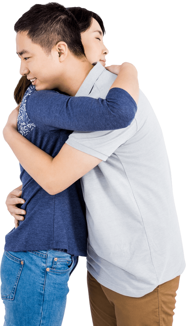 Couple Sharing Calm Embrace on Transparent Background