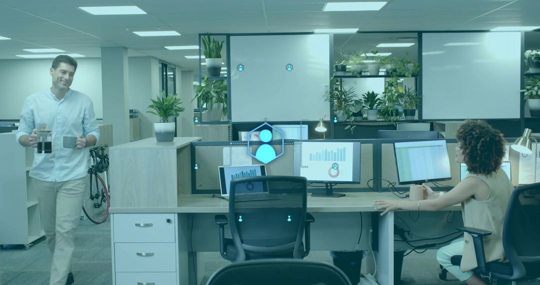 Professional Worker Bringing Coffee in Modern Green Workspace