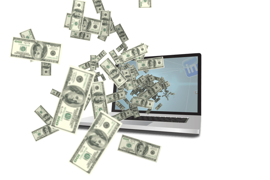 Laptop Displaying Financial Success Concept on Transparent Background