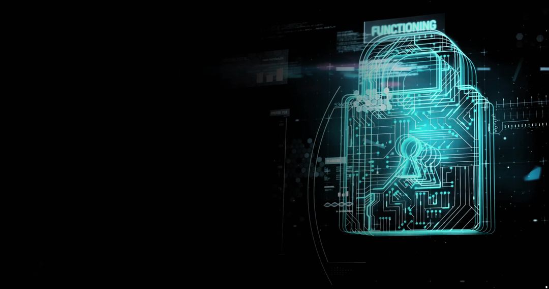 Futuristic Padlock Hologram with Digital Data Overlay