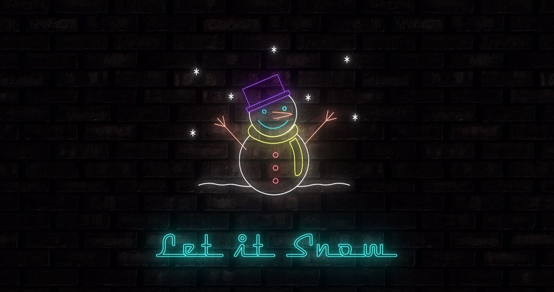 Neon Snowman Art with Let it Snow Message on Black Background