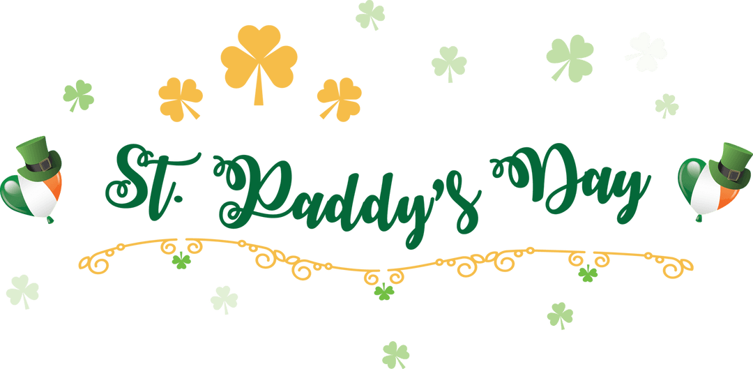 St. Patrick's Day Lettering with Shamrocks on Transparent Background
