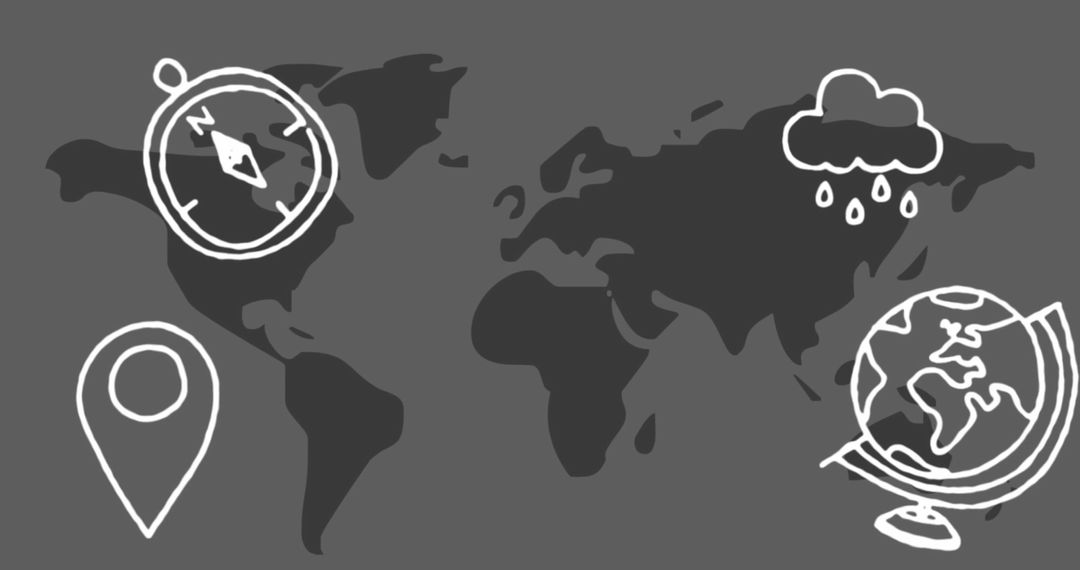 Geography Concept Icons with World Map on Grey