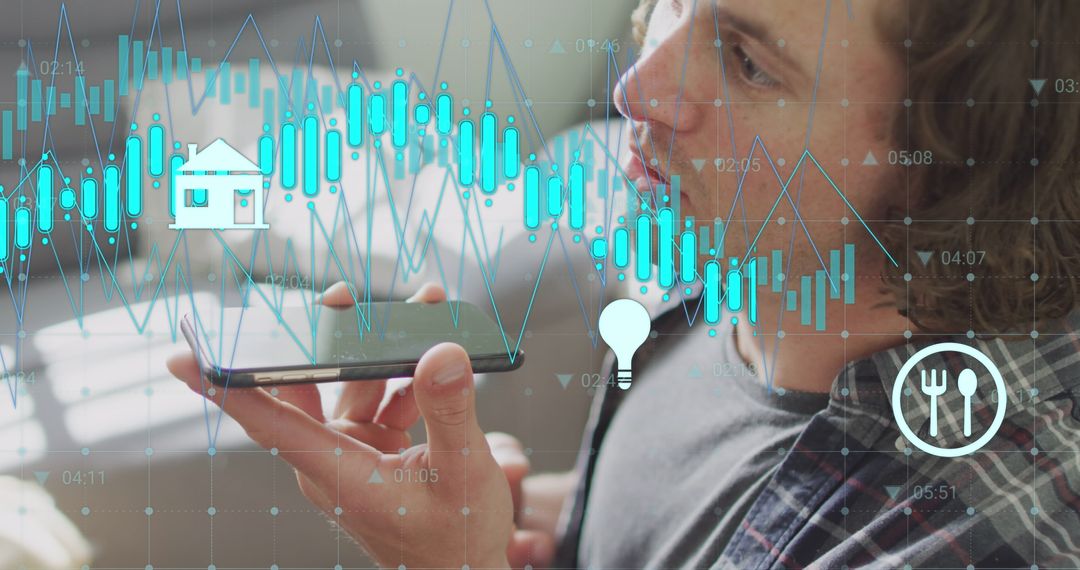 Innovative Technology Man Using Smartphone with Data Overlay