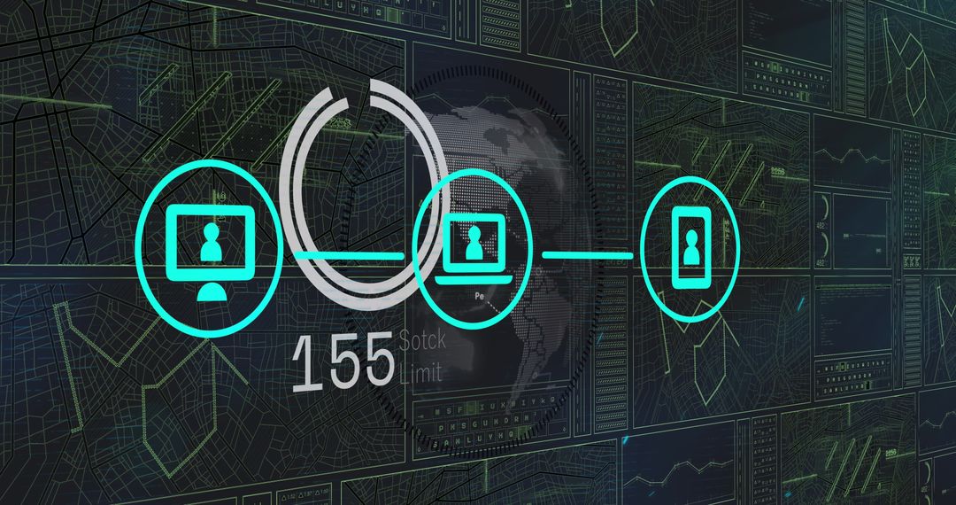 Digital Interface with Data Icons and Global Connectivity