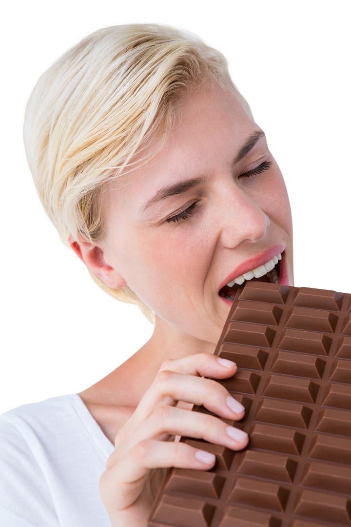 Woman Enjoying Large Chocolate Bar with Transparent Background - Download Free Stock Images Pikwizard.com