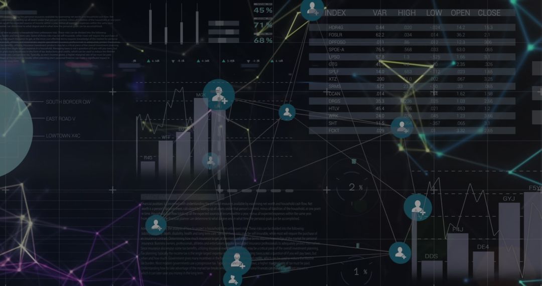 Technological Network and Data Analysis on Black Background