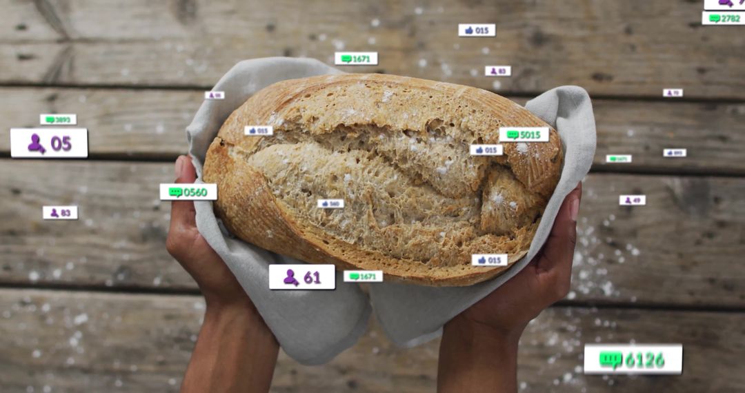 Loaf of Artisan Bread Against Rustic Wooden Table Background