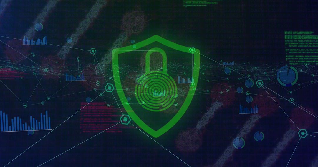 Cybersecurity Icon With Shielded Padlock Amid Data Network Connections