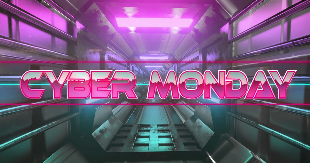 Cyber Monday Text with Futuristic Neon Digital Theme