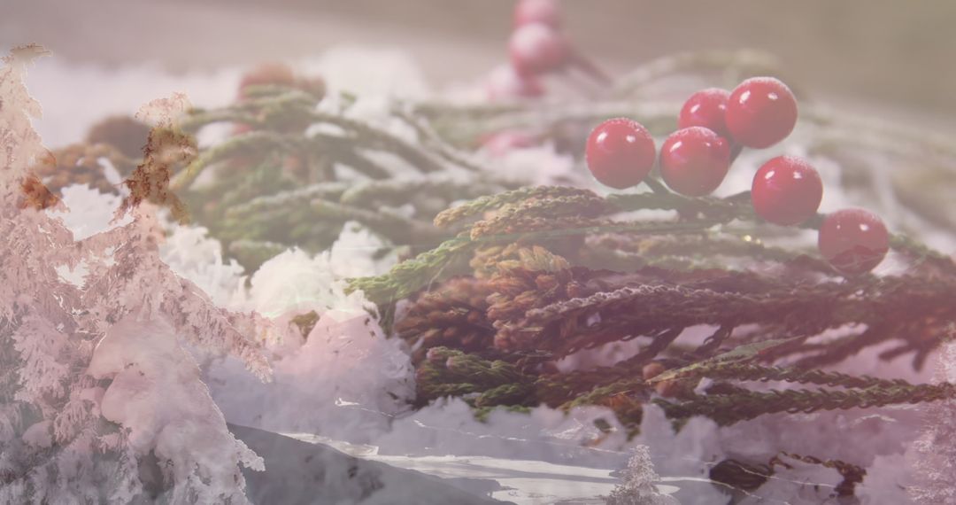 Festive Red Berries in Snowy Wintry Wonderland