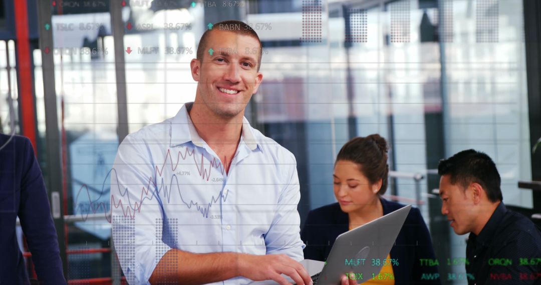 Business Analyst with Laptop Reviewing Stock Market Data