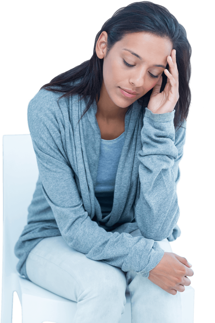Sad Biracial Woman Expressing Emotions on Transparent Background