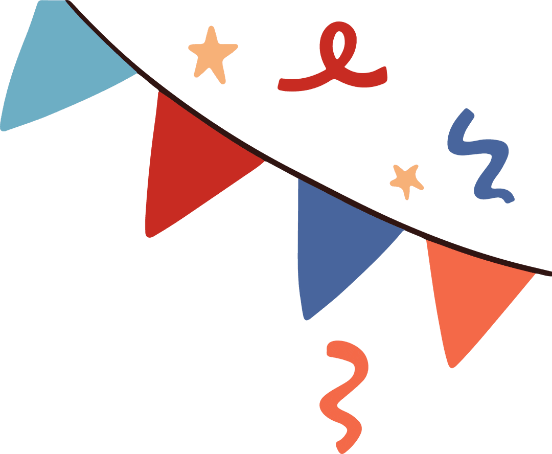 Cheerful Pennant Banner with Confetti on Transparent Background