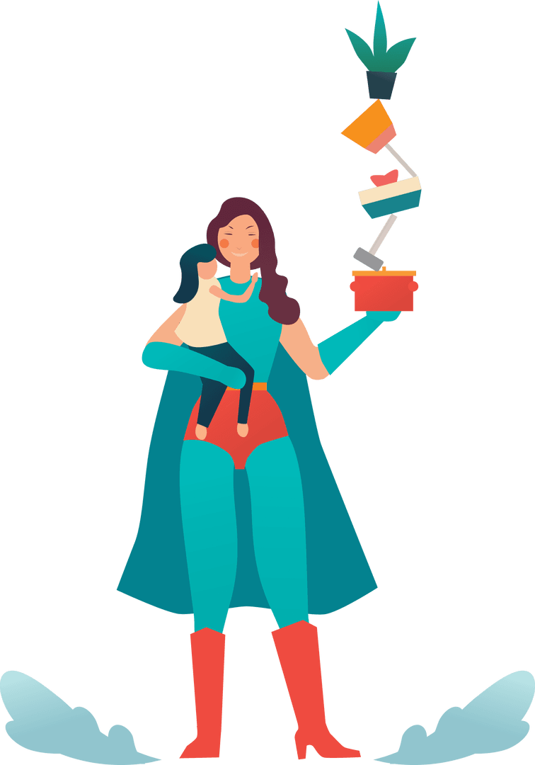 Supermom with Daughter on Transparent Background Illustration