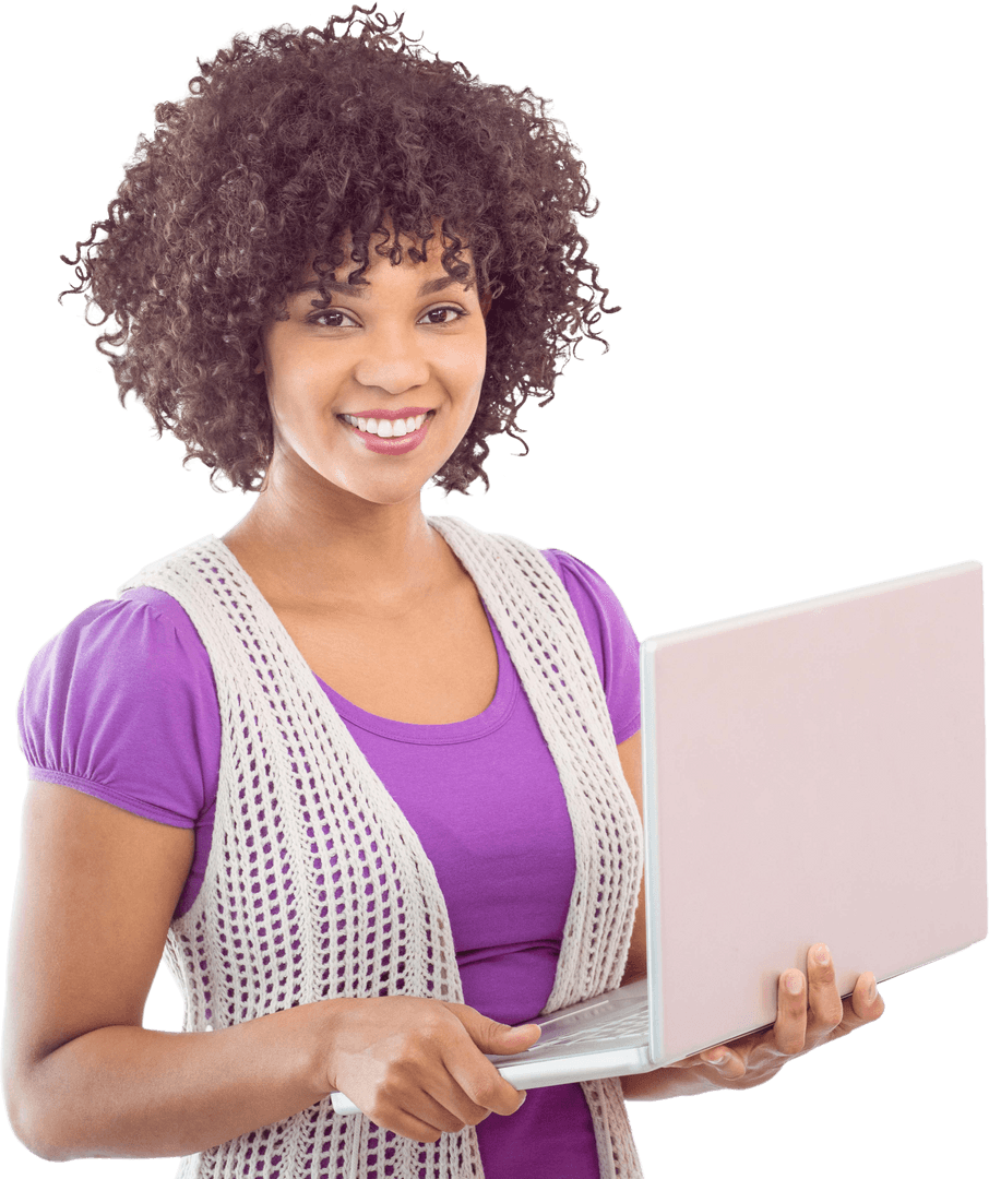 Smiling Biracial Woman Using Laptop Technology Transparent Background
