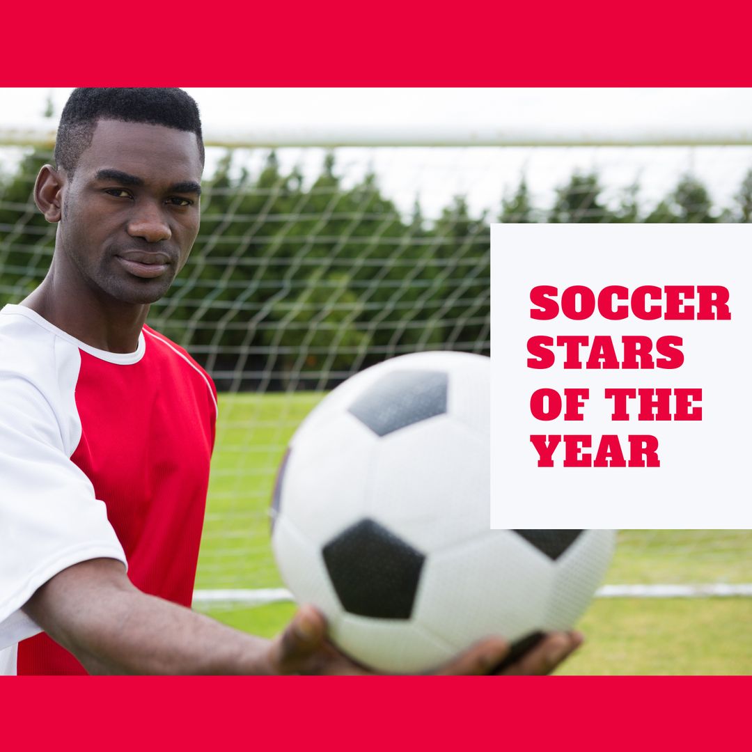 African American Soccer Player on Field Holding Ball
