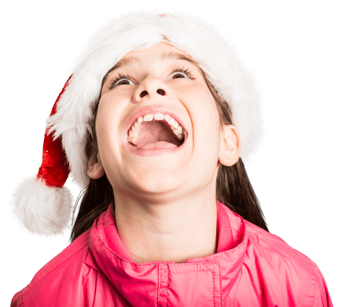 Transparent Joyful Girl in Santa Hat Open Mouth Expression