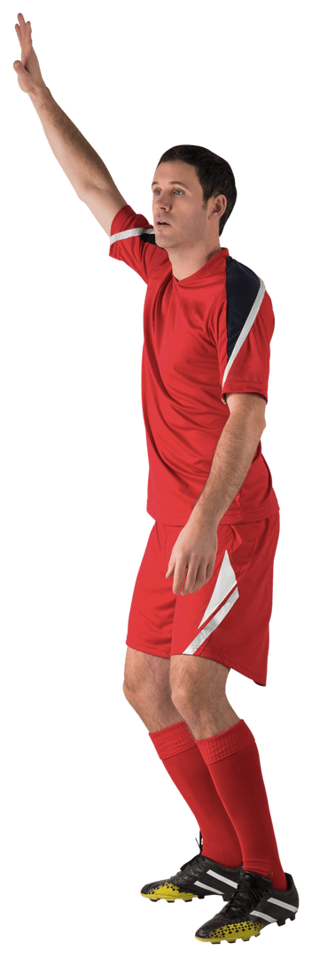 Transparent Soccer Player Raising Hand in Red Kit