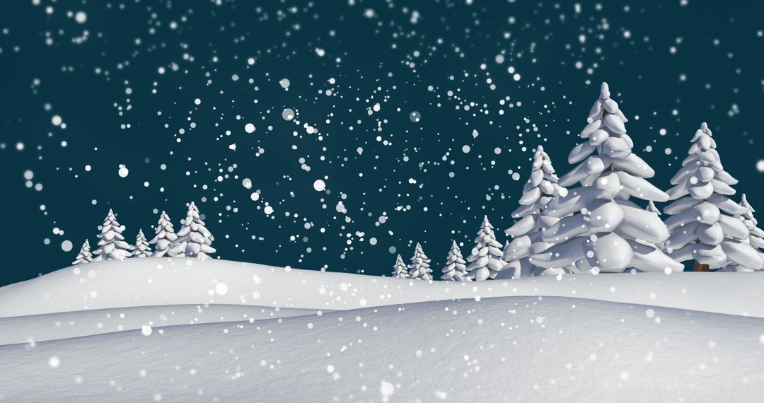 Snowfall Over Winter Pine Forest at Night