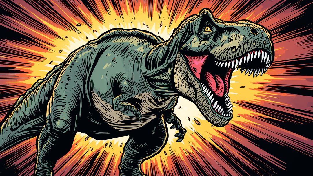 Dynamic Tyrannosaurus Rex Roaring in Vibrant Comic Style