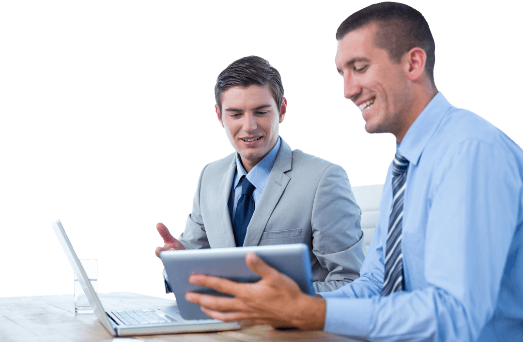 Transparent Business Team Collaborating with Technology Devices