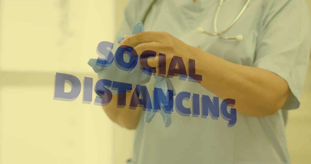 Healthcare Worker Emphasizing Social Distancing with Gloves