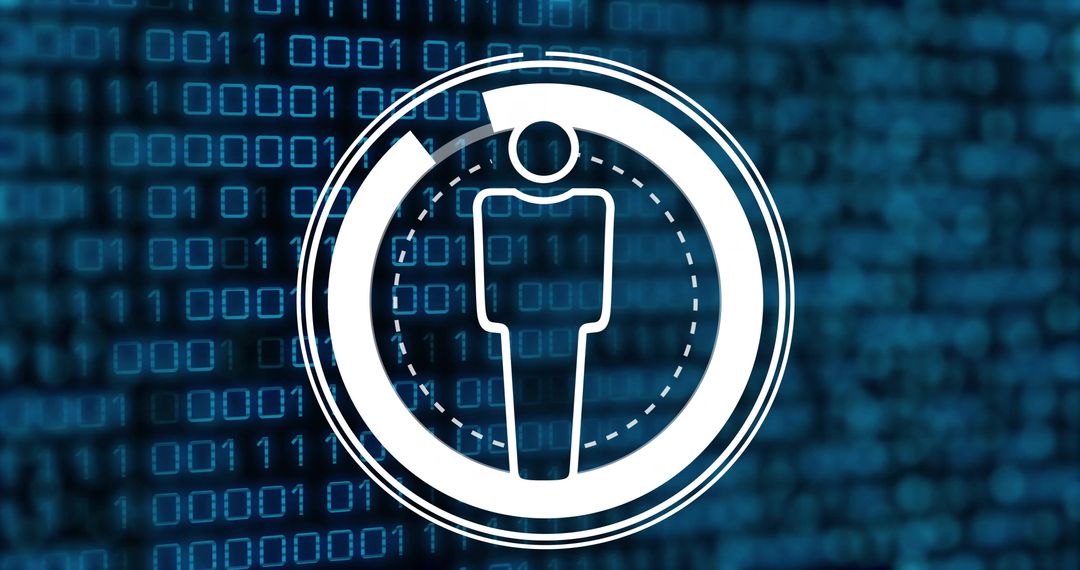 Digital interface icon over binary code background