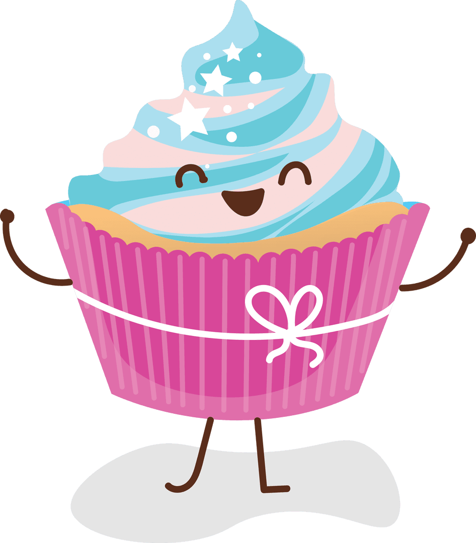 Cheerful Cupcake with Stars Smiling on Transparent Background