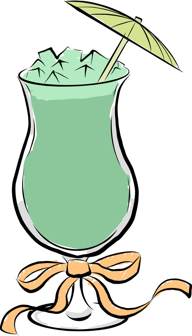 Mint Drink Illustration with Decorative Elements on Transparent Background