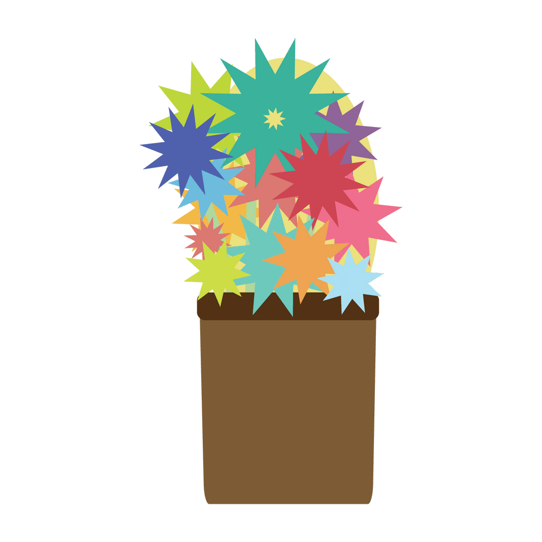Abstract Flower Pot with Vibrant Geometric Flowers on Transparent Background
