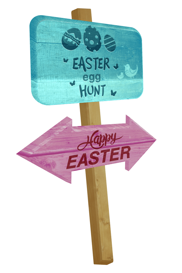 Transparent Easter Egg Hunt Sign with Wooden Arrow