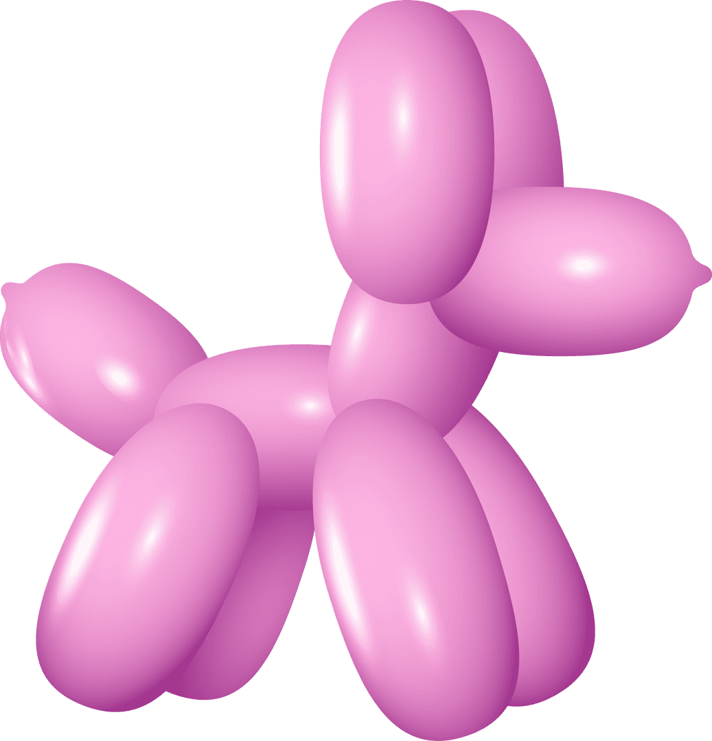 Glossy 3D Pink Balloon Dog on Transparent Background Cartoon Design