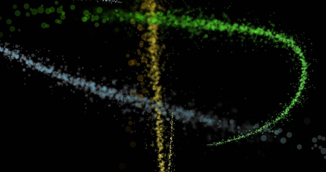 Colorful Light Trails and Particles on Black Background