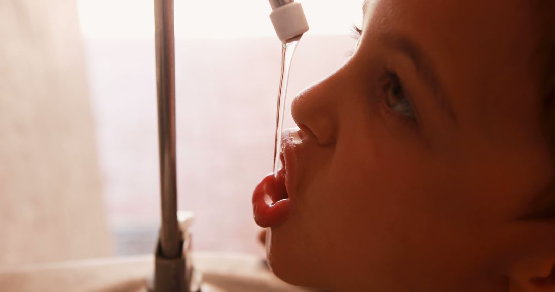 Young Boy Drinking Water Directly from Tap Indoors - Free Images, Stock Photos and Pictures on Pikwizard.com