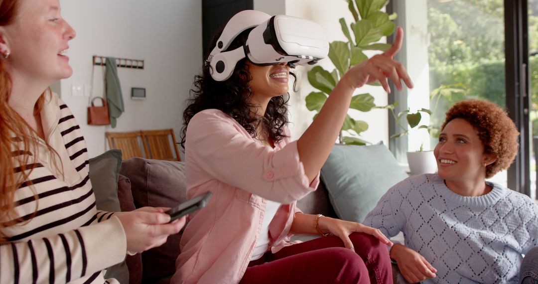 Ecstatic Group of Diverse Women Enjoying Virtual Reality Experience