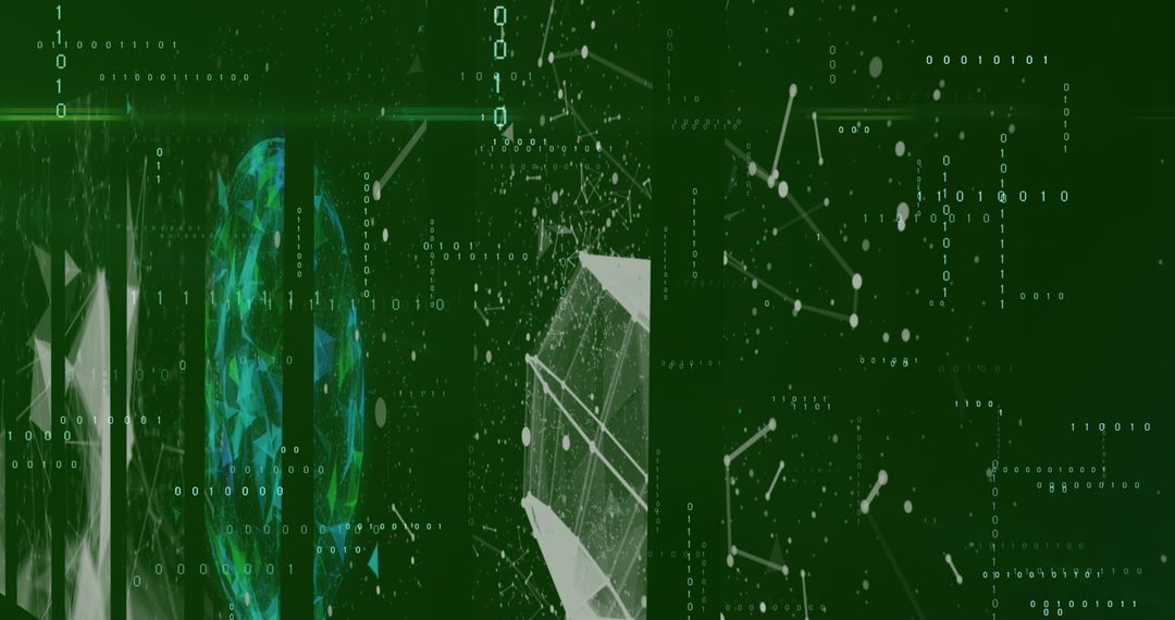 Futuristic Digital Interface with Data Streams and Geometric Shapes