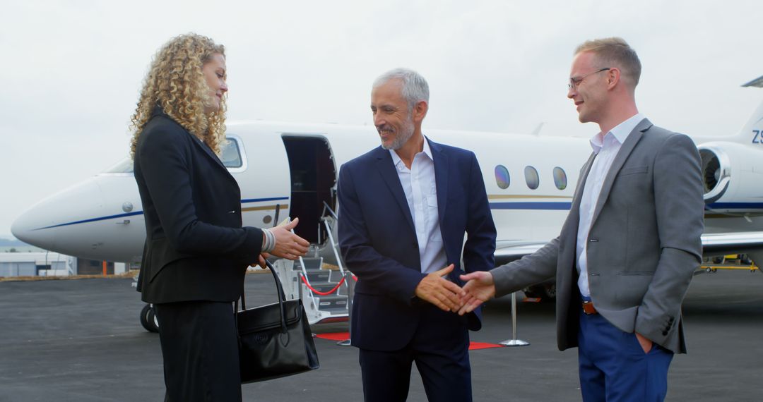 Executives Greeting Near Private Jet at Airport