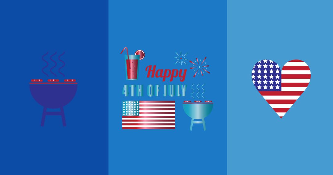 4th of July Celebration Illustrations on Blue