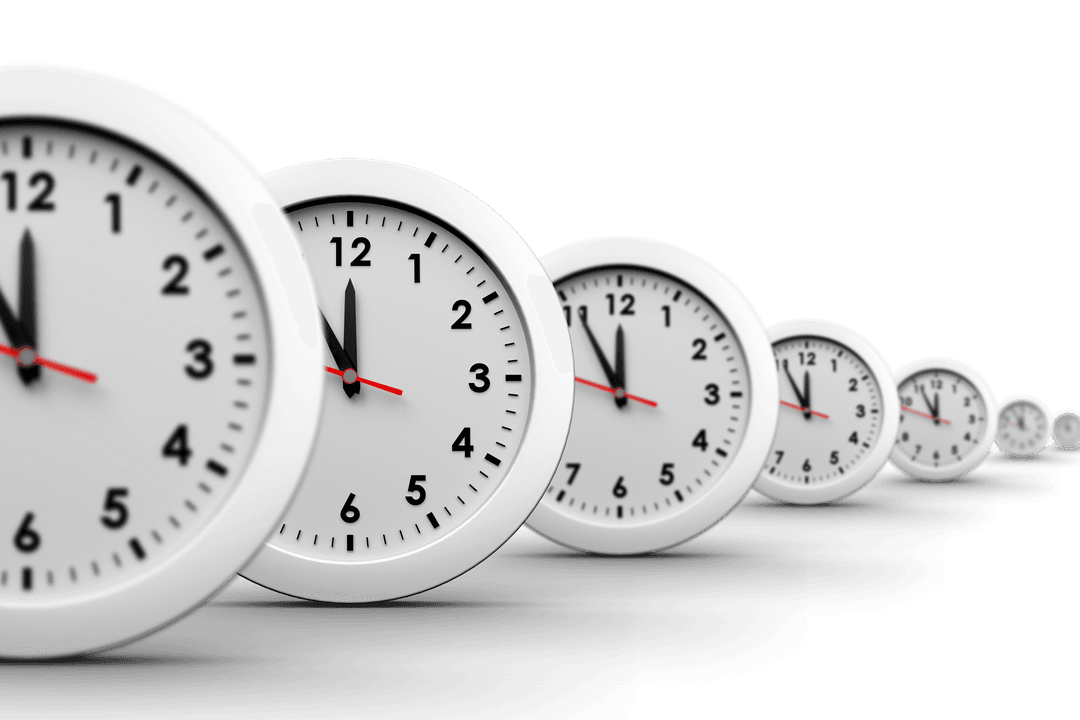 Multiple Clocks Row on Transparent Background Isolation - Download Free Stock Images Pikwizard.com