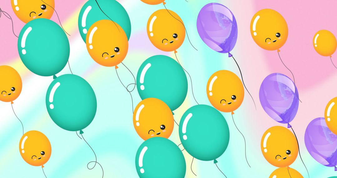 Whimsical Cartoon Balloons Floating on Pastel Background