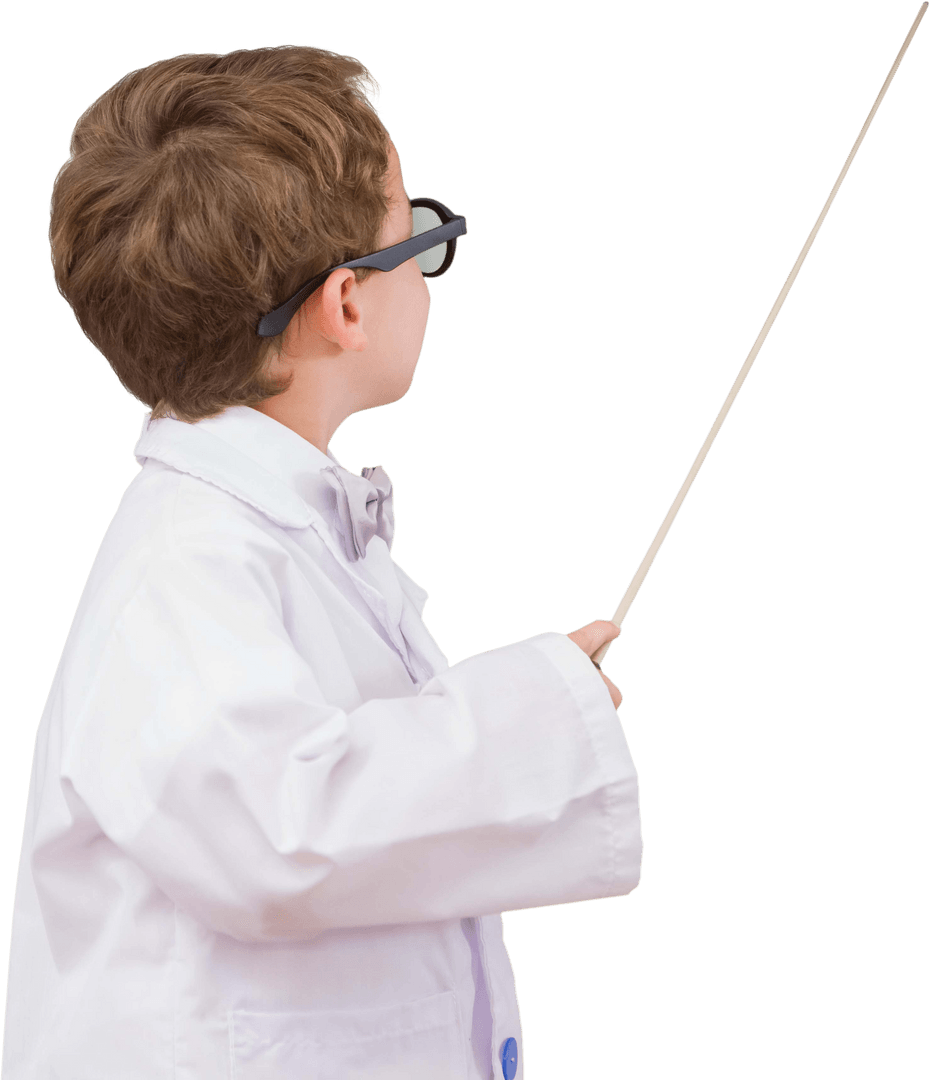 Young Scientist Boy with Lab Coat and Pointer on Transparent Background - Download Free Stock Images Pikwizard.com