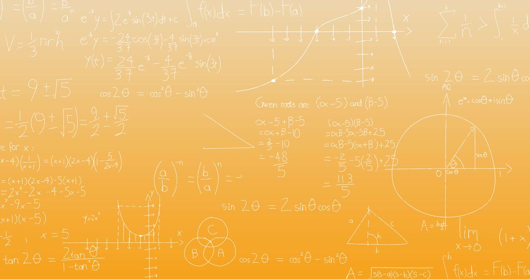 Mathematical Equations on Vibrant Orange Background Reflecting Scientific Complexity