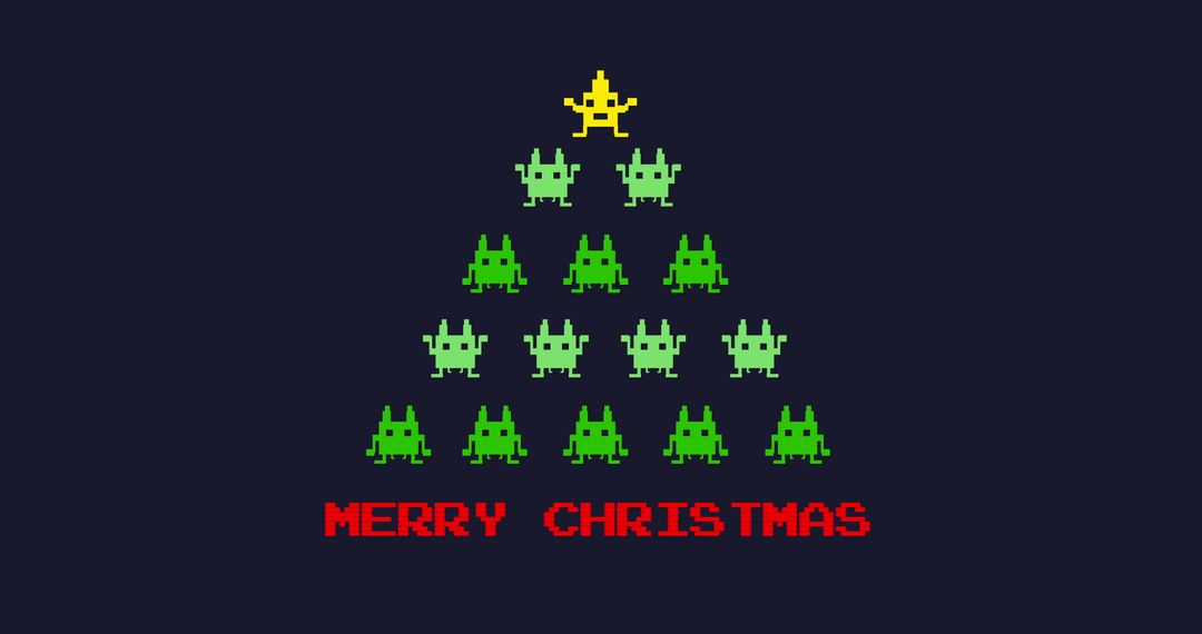 Retro Digital Christmas Tree with Festive Message on Grey Background