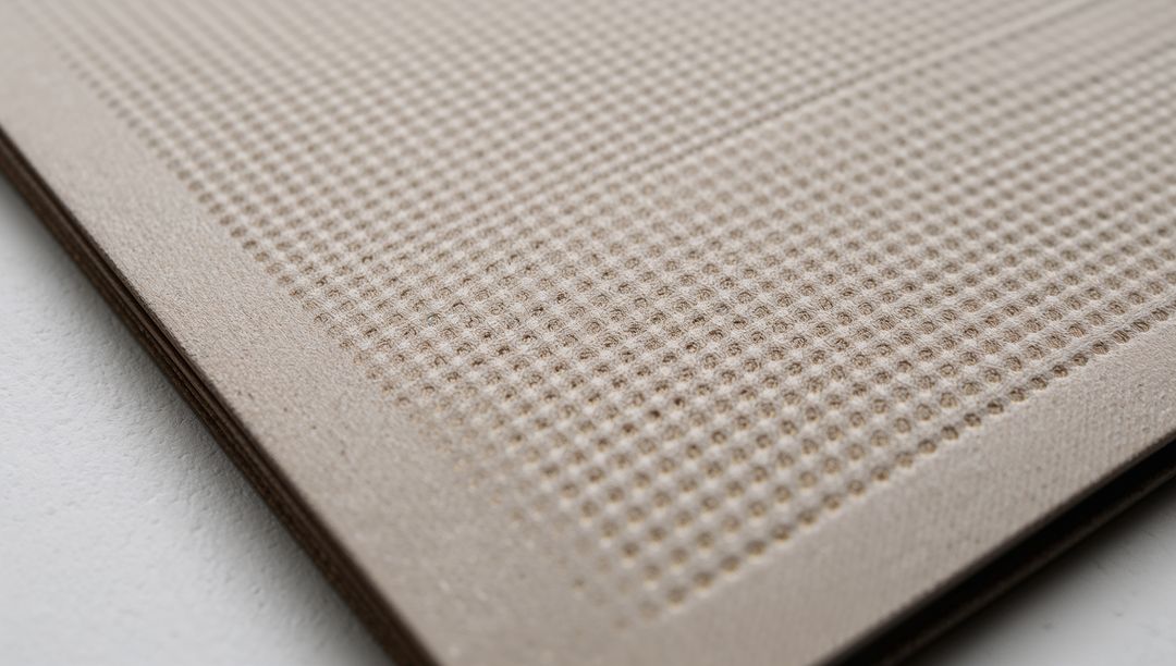 Beige Embossed Dot Grid Notebook Cover Featuring Raised Border and Brown Core Edge